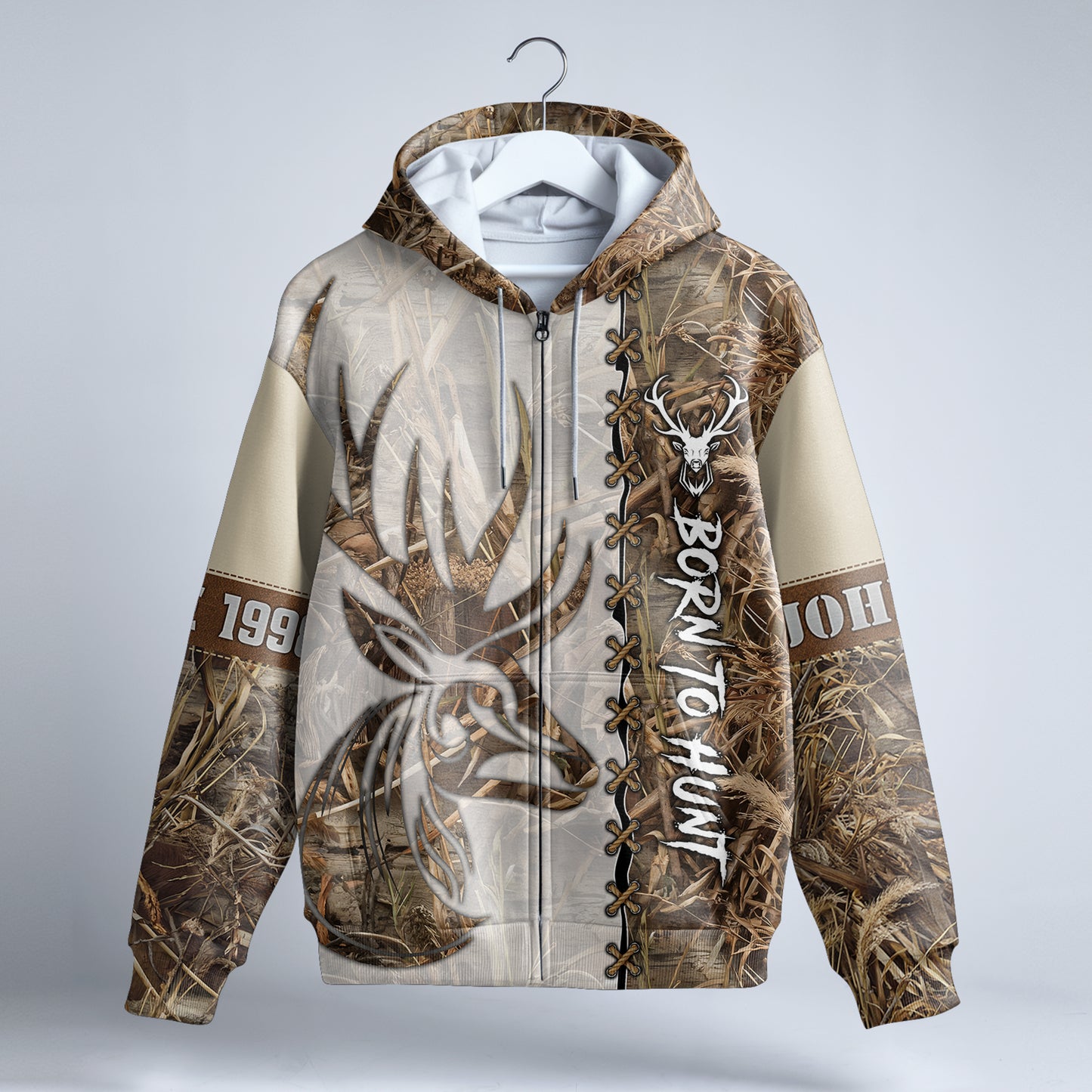 Deer Hunting Camo Zip Hoodie - Personalized for Hunters