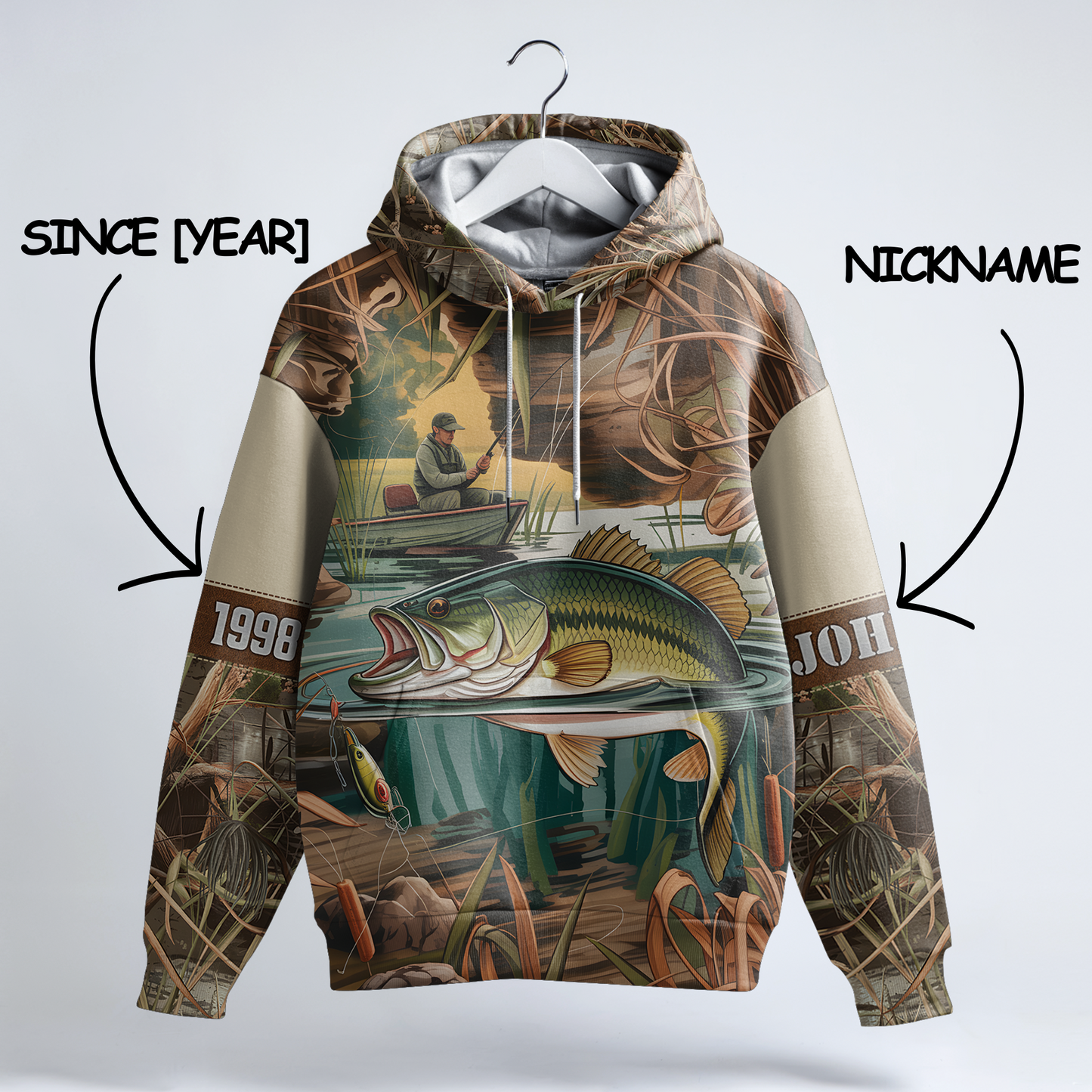 Vintage Bass Fishing Personalized Hoodie
