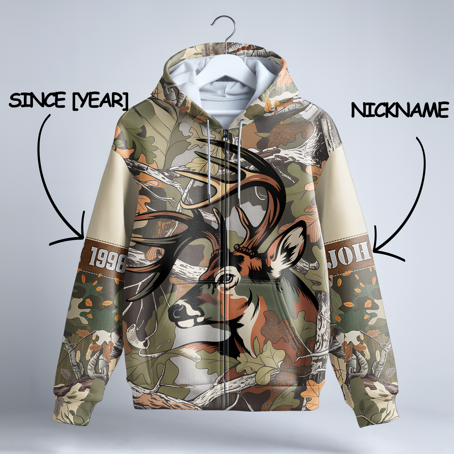 Autumn Buck Camo Personalized Zip Hoodie