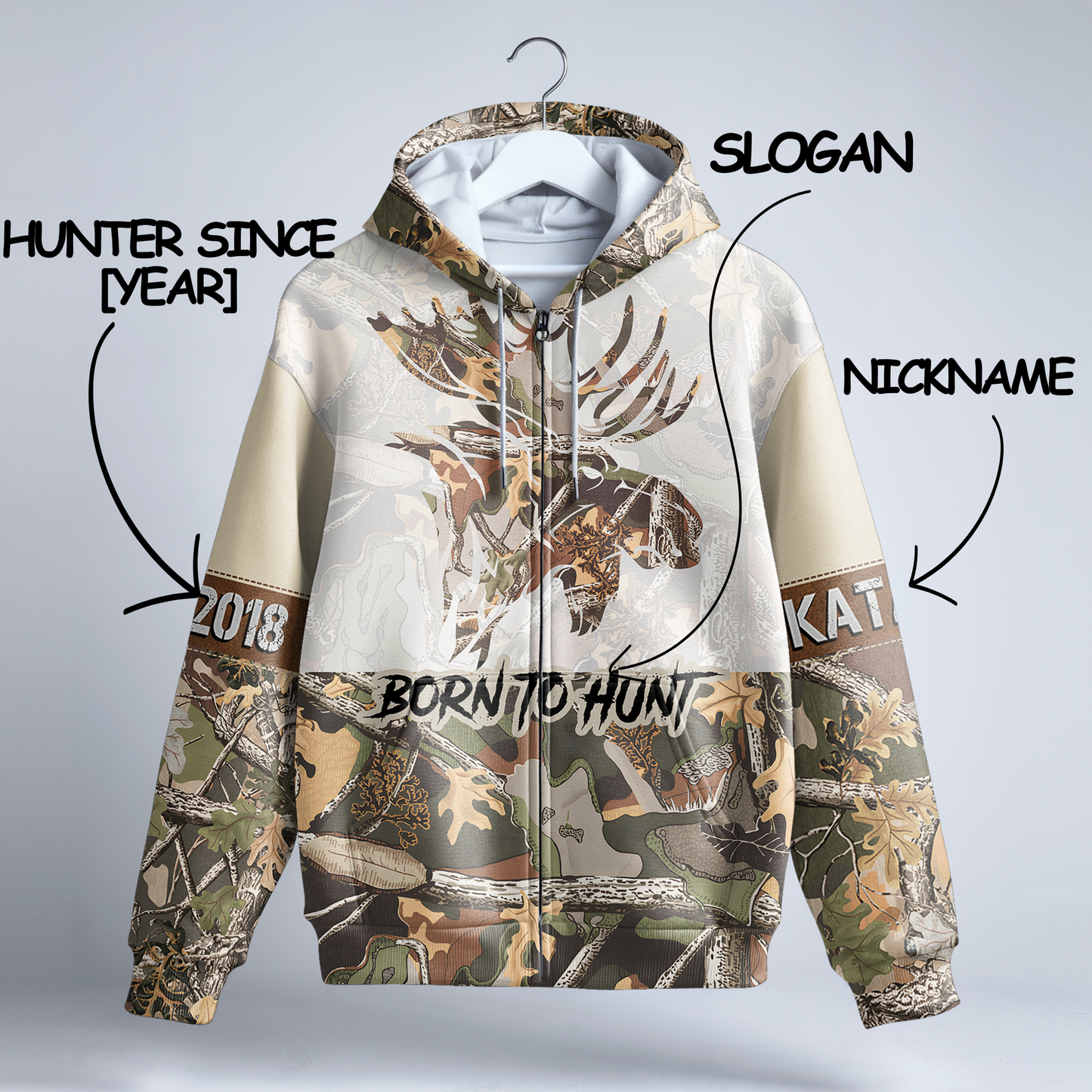 Bull Moose Camo Personalized Zip Hoodie