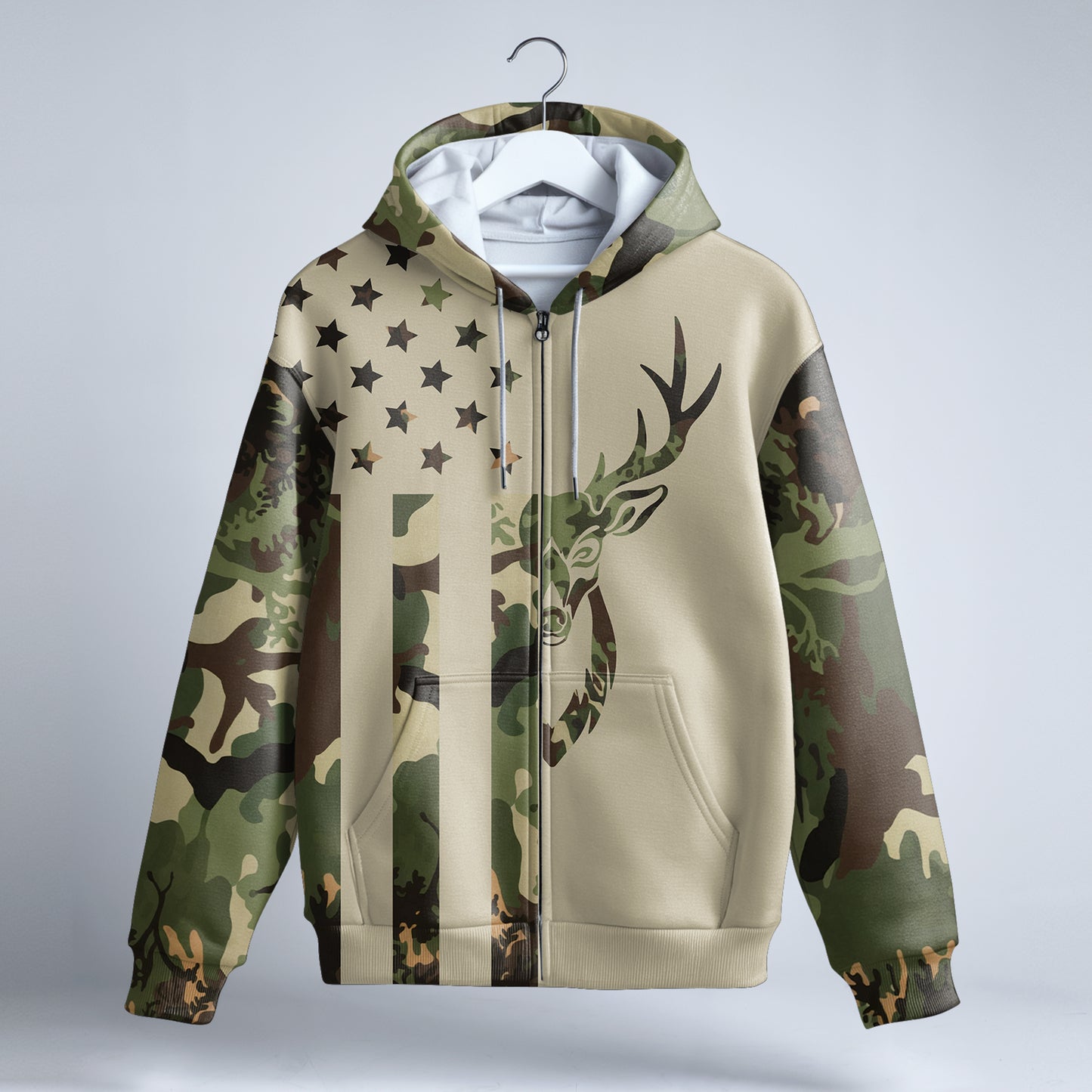 Deer Hunting Camo Zip Hoodie – Rugged and Ready for the Hunt