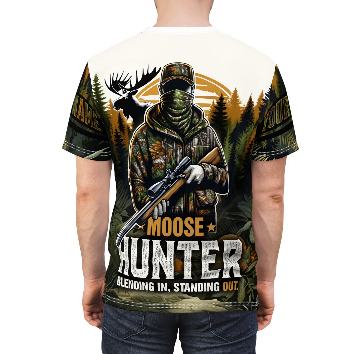 Moose Hunter Blending In Personalized Unisex Cut & Sew Tee