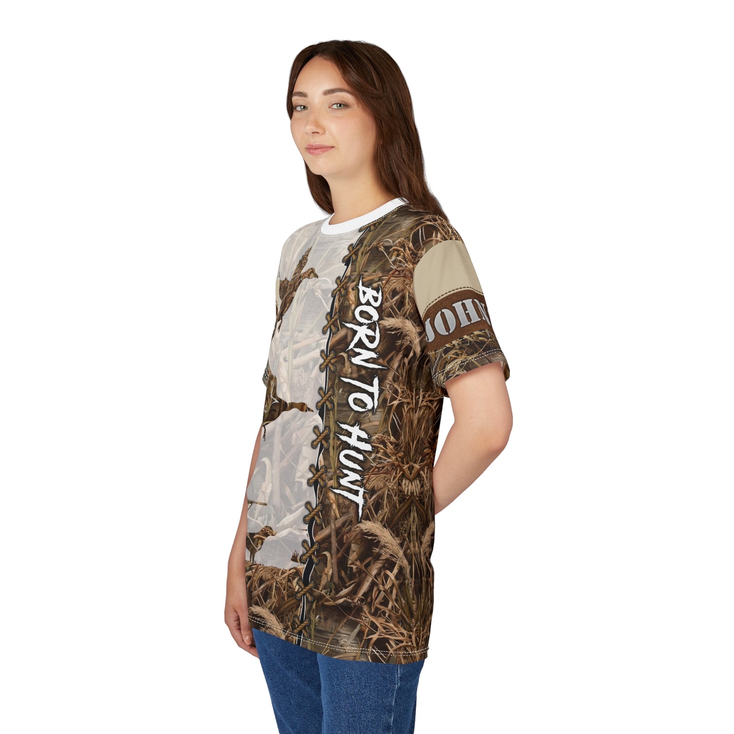 Marsh Camo Waterfowl Hunter Personalized Unisex Cut & Sew Tee