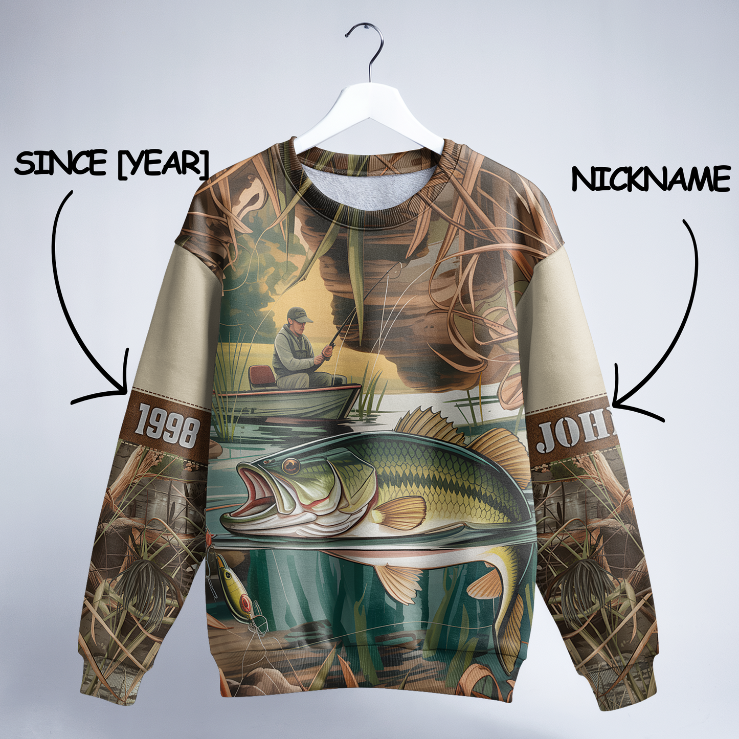 Vintage Bass Fishing Personalized Unisex Sweatshirt