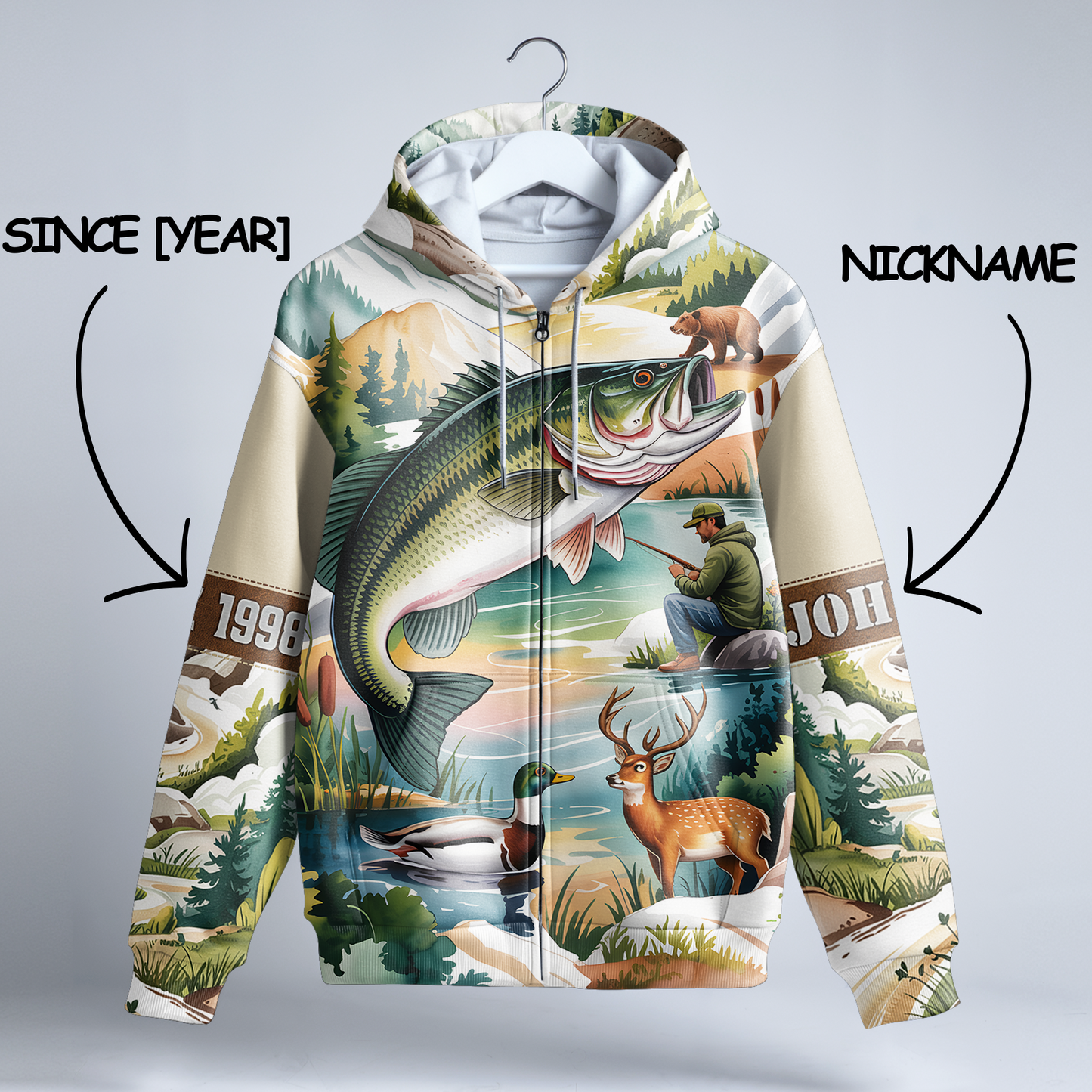 Mountain Lake Bass & Wildlife Personalized Zip Hoodie