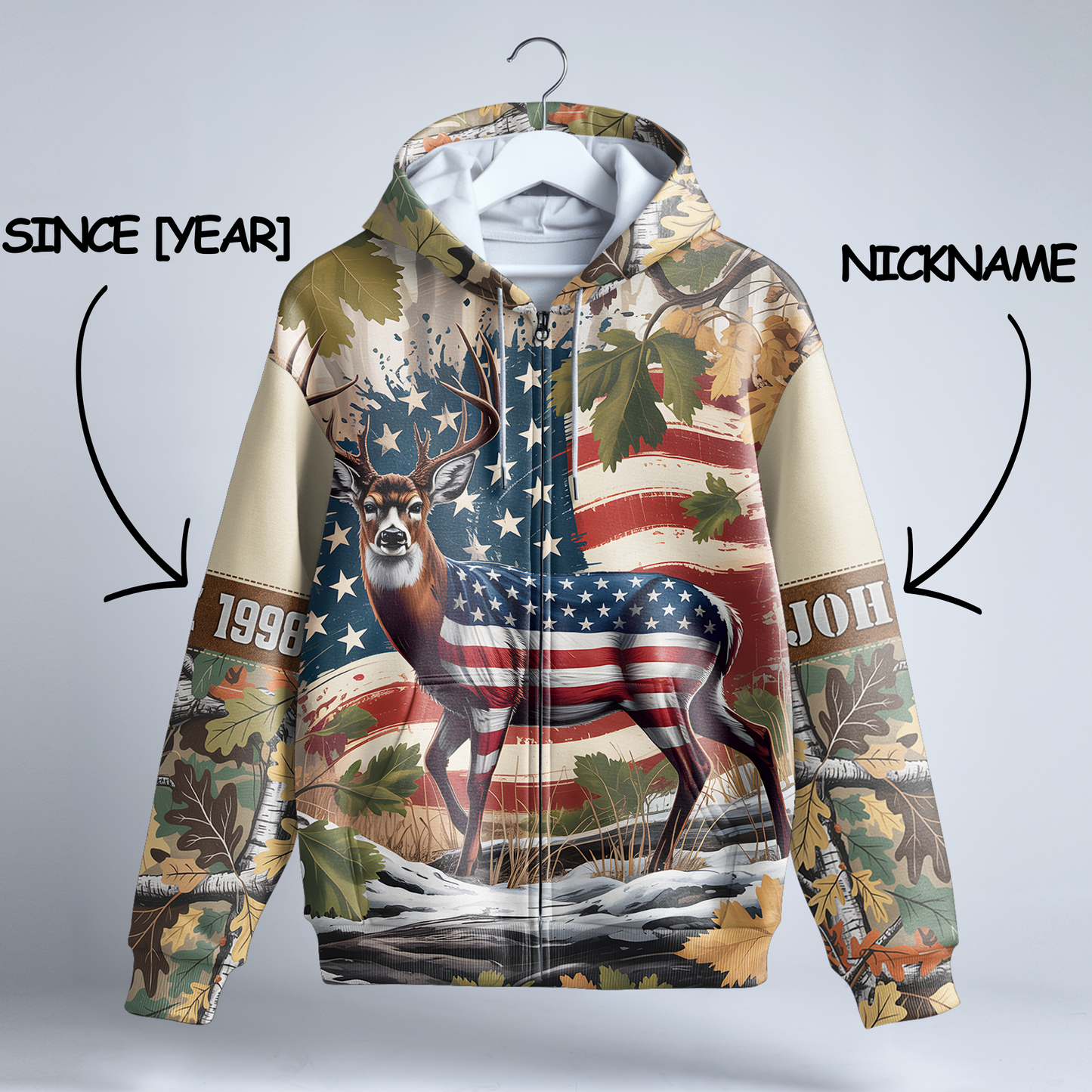 American Pride Buck Personalized Zip Hoodie