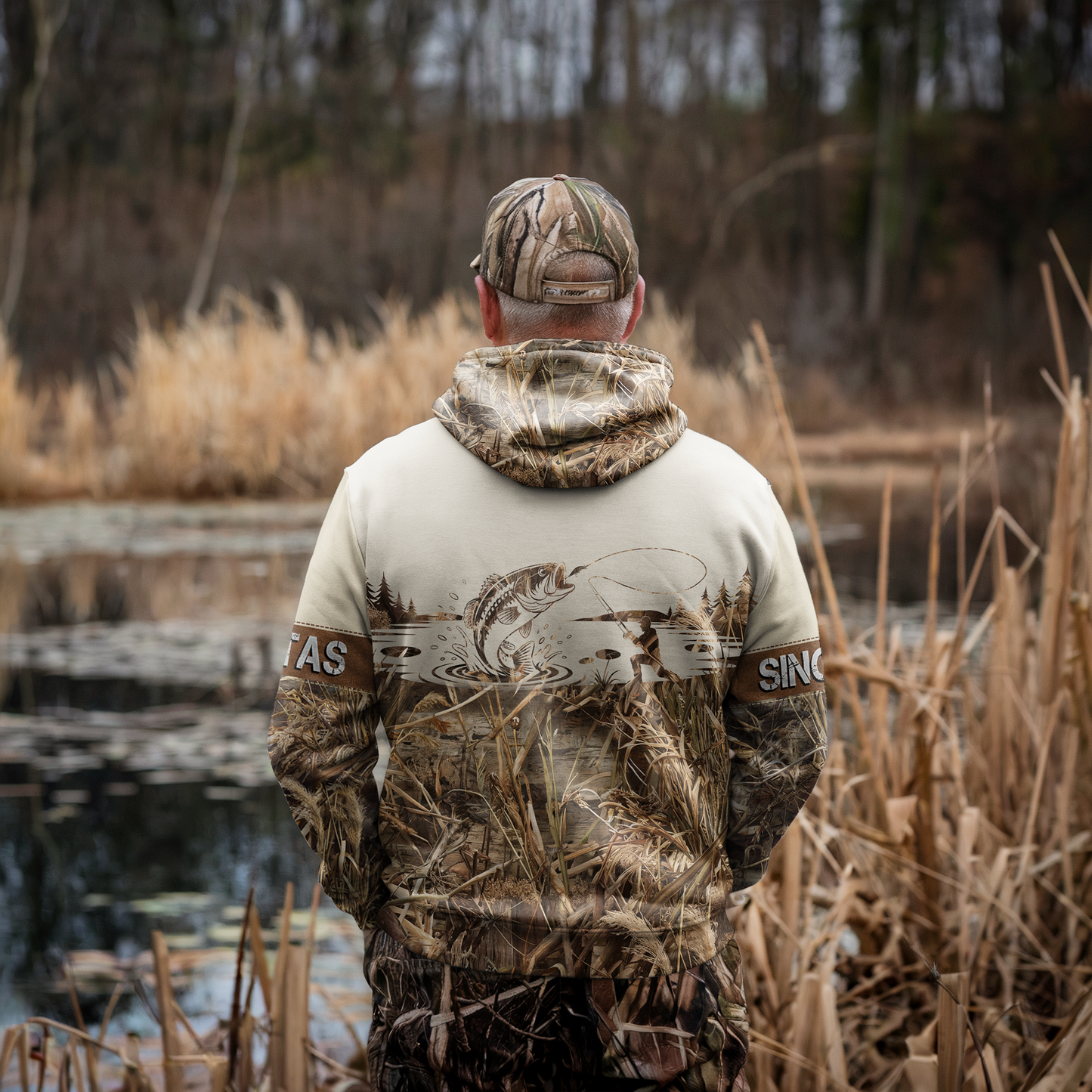 Bass Angler Personalized Waterfowl Camo Hoodie