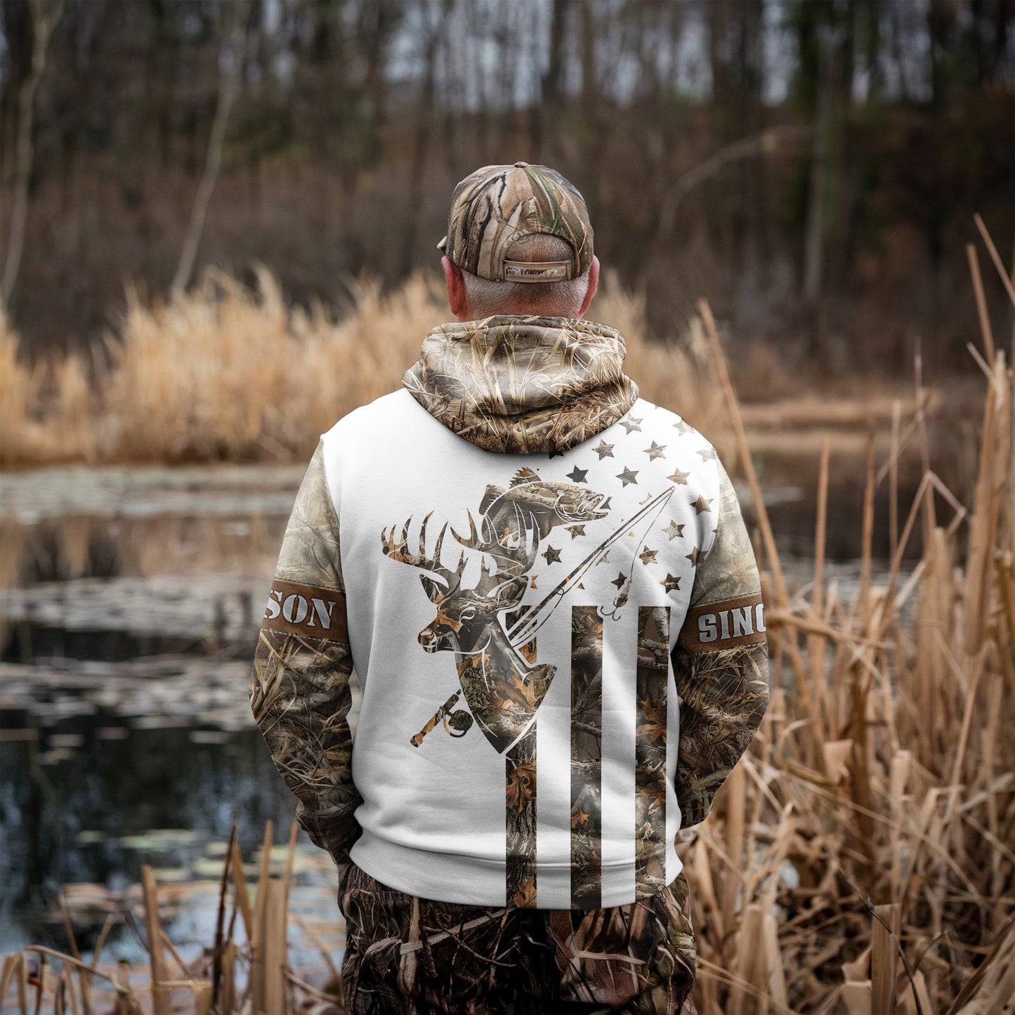 Deer Hunting & Bass Fishing Hoodie - Personalized Camo Design