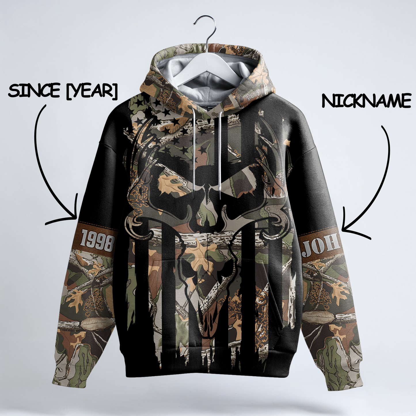 American Flag Skull Camo Personalized Hoodie