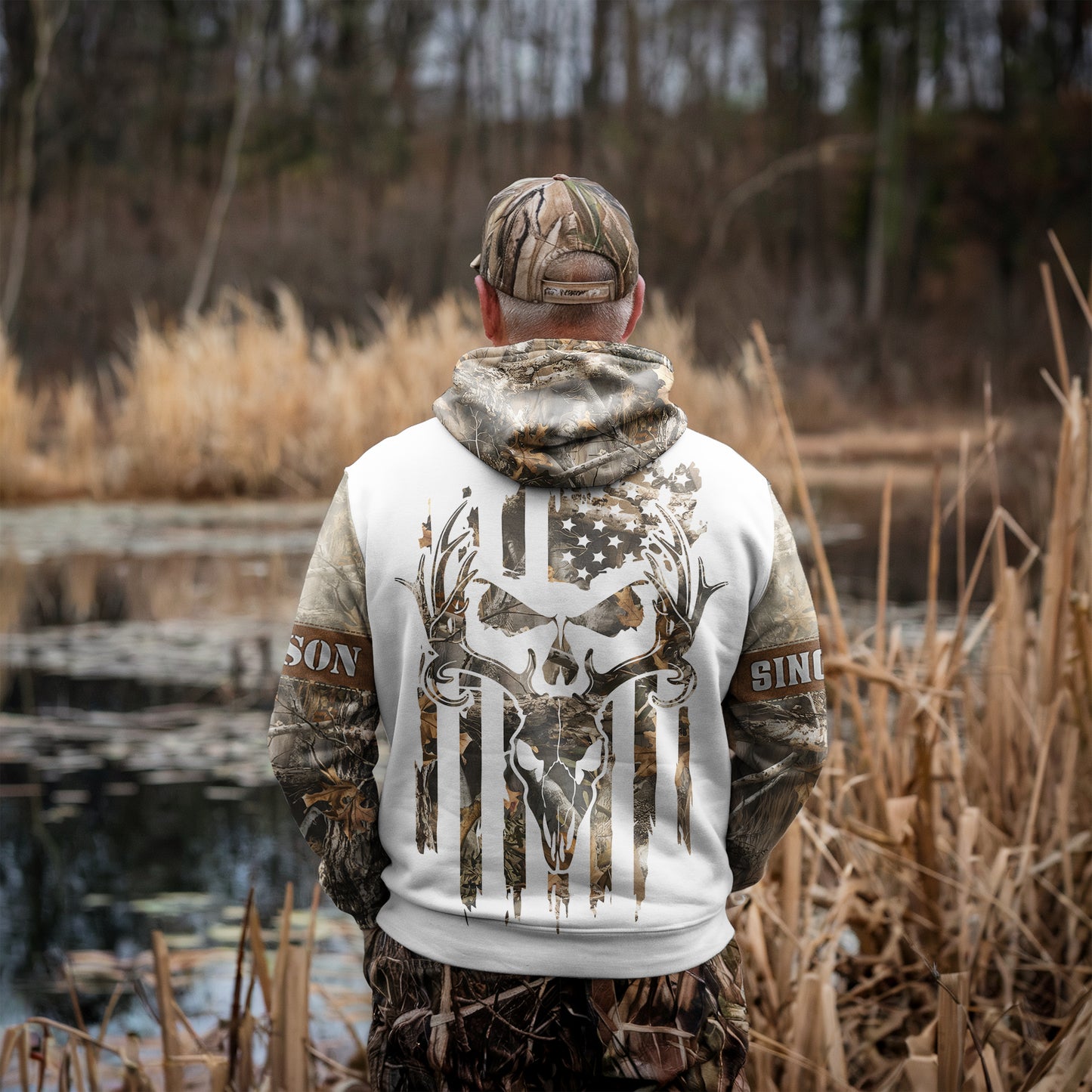 Born to Hunt Deer Skull Camo Hoodie - US Flag Outdoor Gear