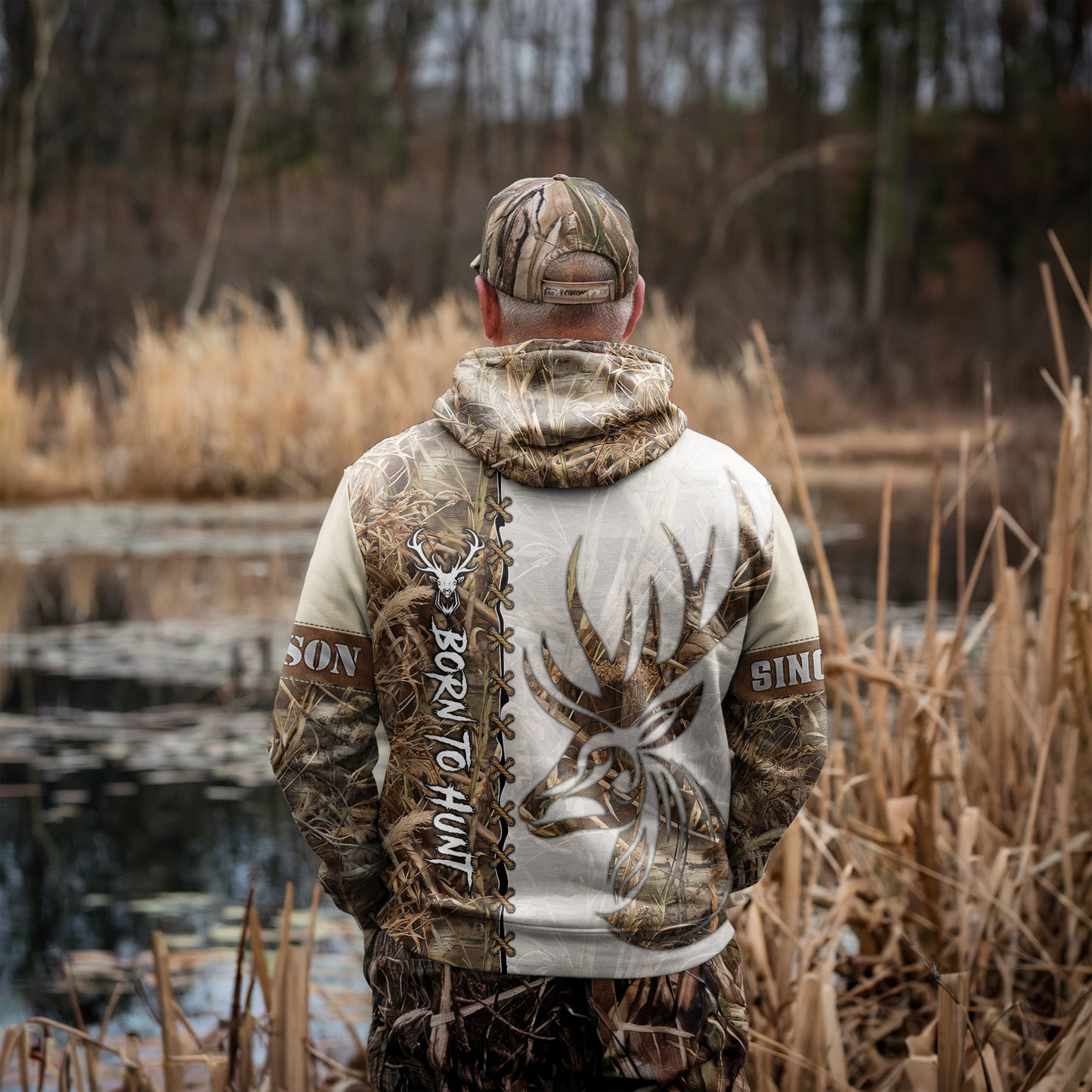 Personalized Deer Hunting Camo Hoodie - Born to Hunt