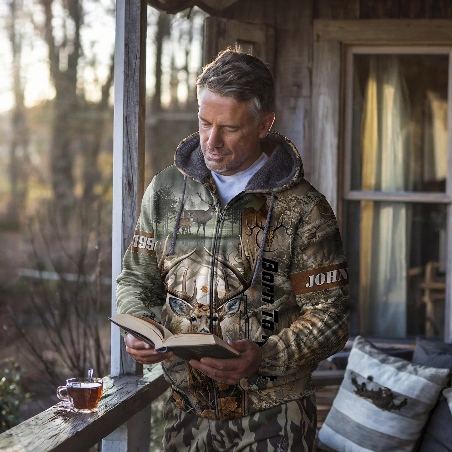 Born to Hunt: Woodland Deer Zip Hoodie Personalized - The Deerly