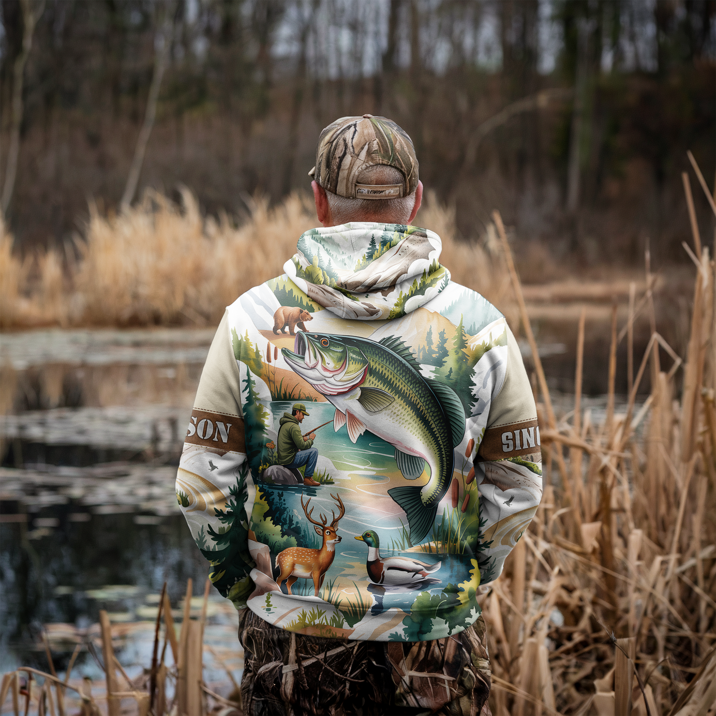 Mountain Lake Bass & Wildlife Personalized Hoodie