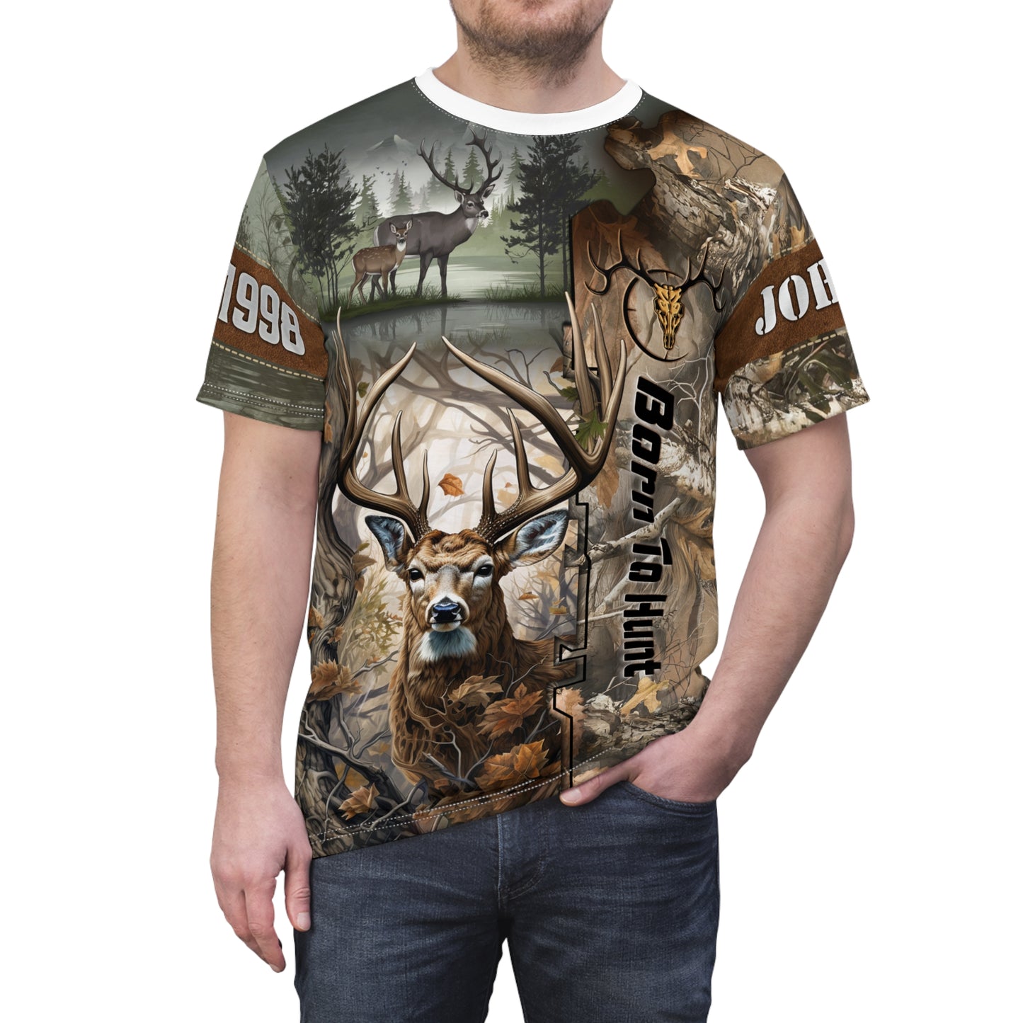 Born To Hunt Buck Personalized Unisex Cut & Sew Tee