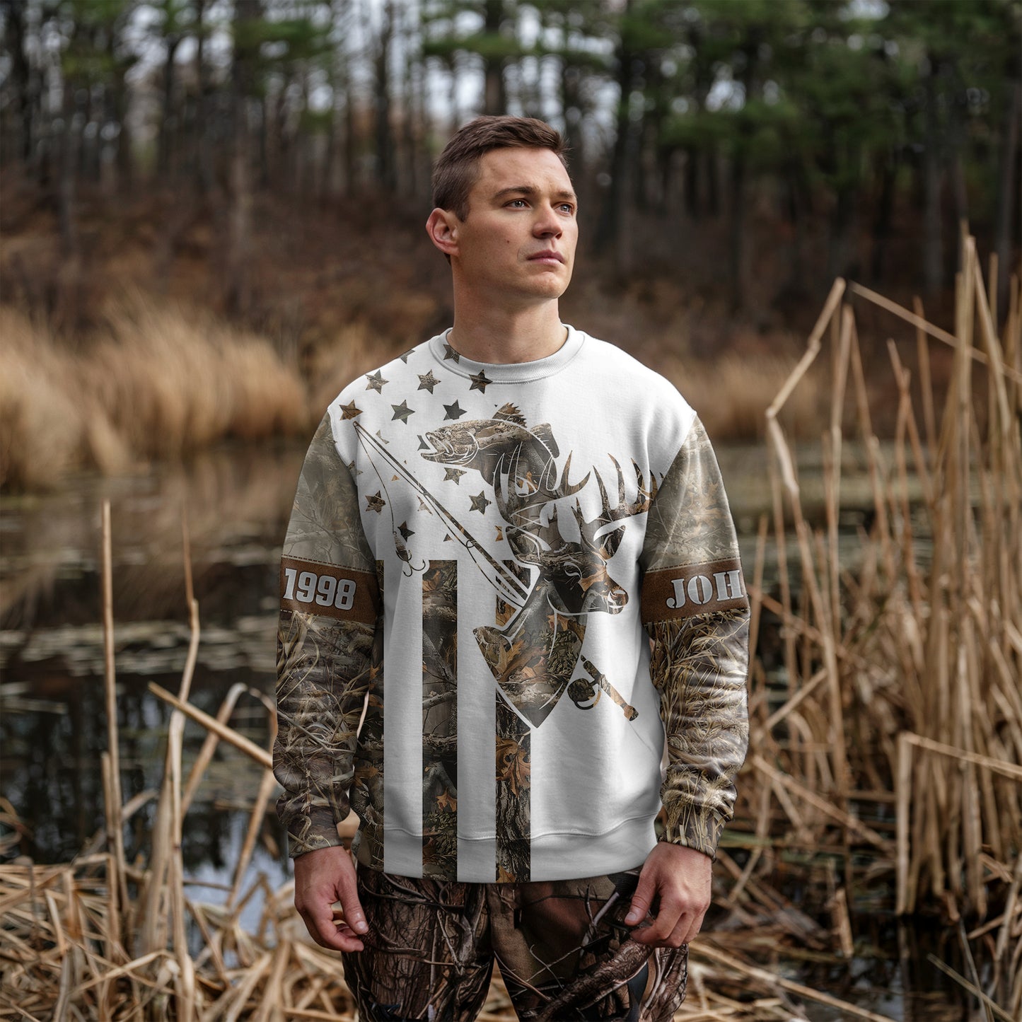 Camo Deer & Bass Sweatshirt – Personalized Comfort for the Outdoors