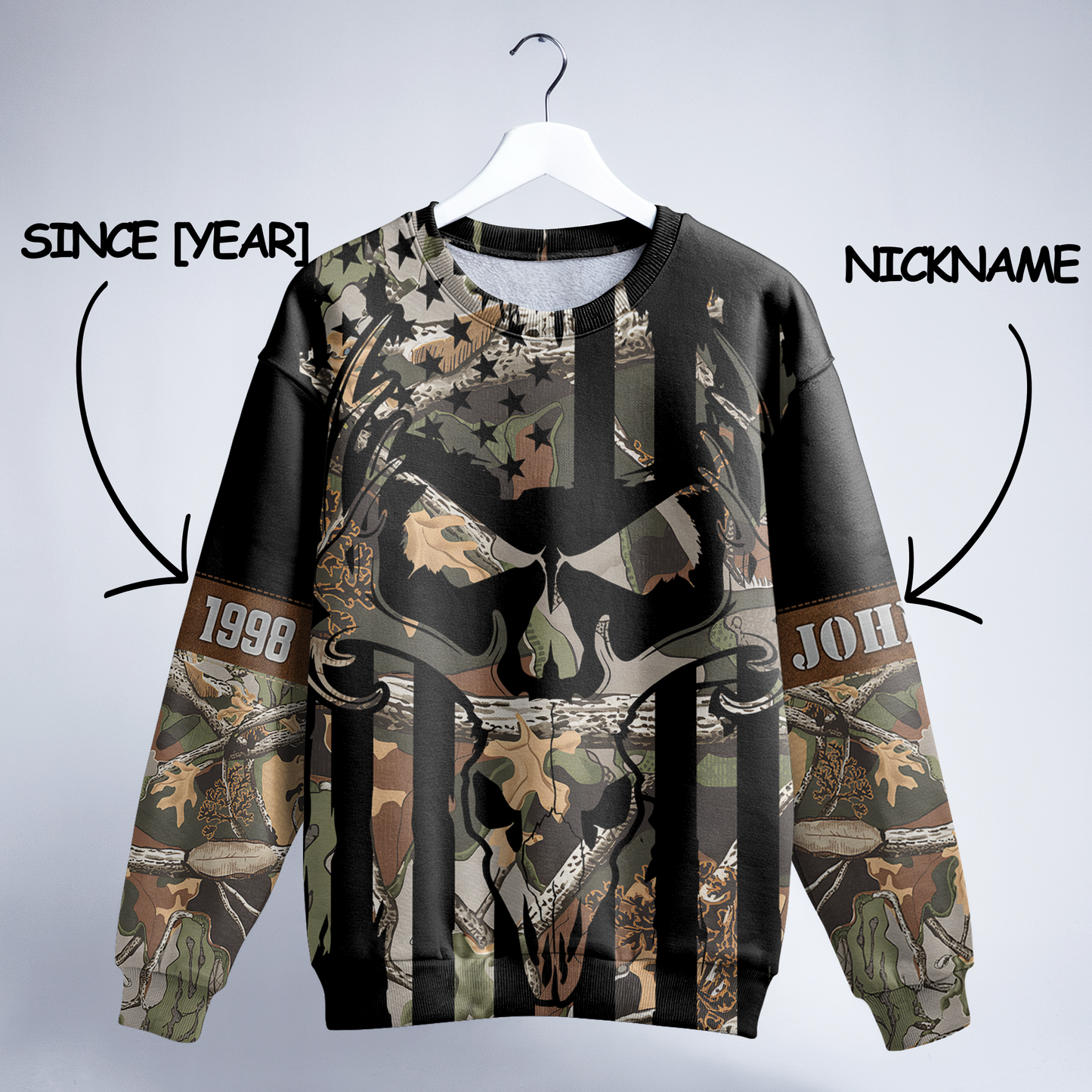 American Flag Skull Camo Personalized Unisex Sweatshirt