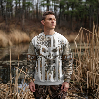 Deer Skull Camo Sweater - Personalized Born to Hunt US Flag Gear