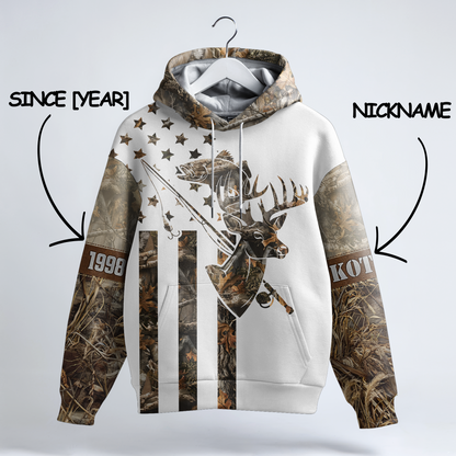 Deer Hunting & Bass Fishing Hoodie - Personalized Camo Design