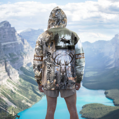 Born to Hunt: Majestic Moose Zip Hoodie Personalized - The Deerly