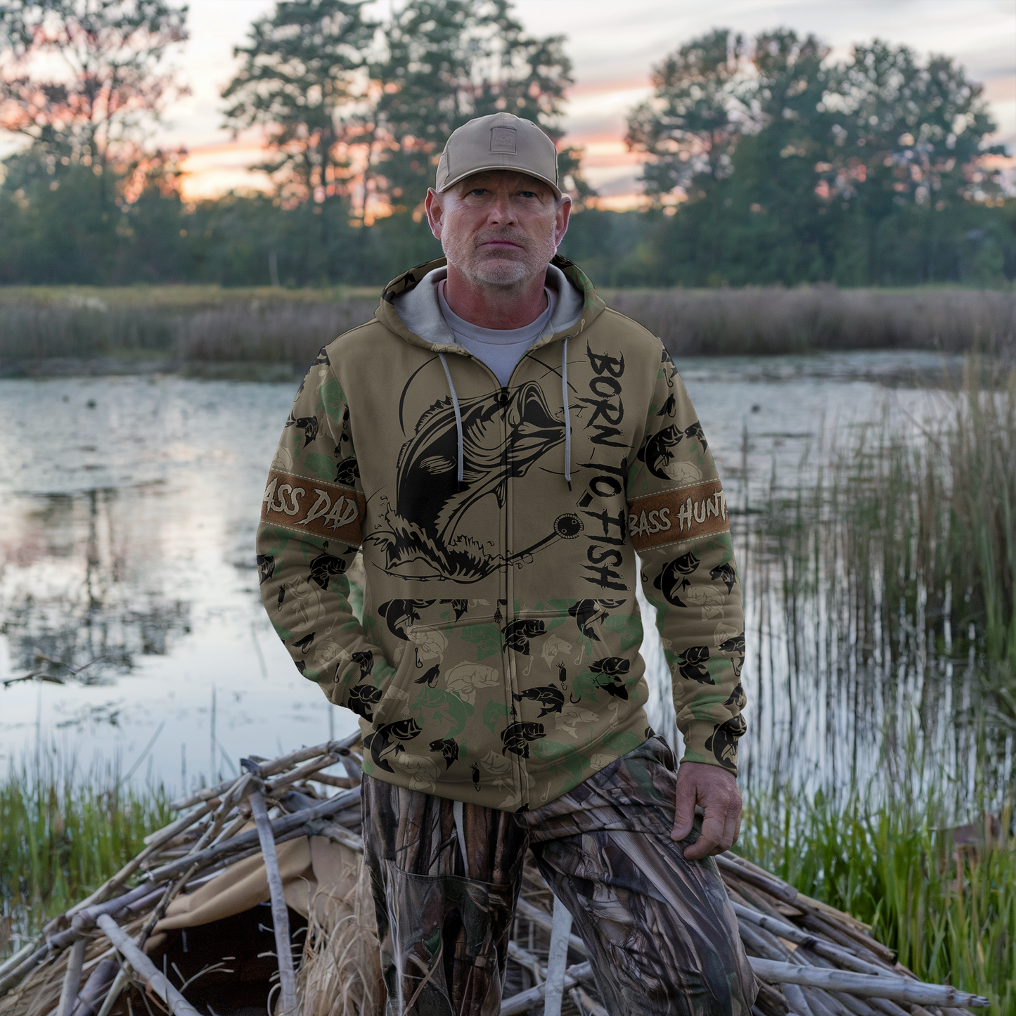 Bass Angler Personalized Zip Hoodie