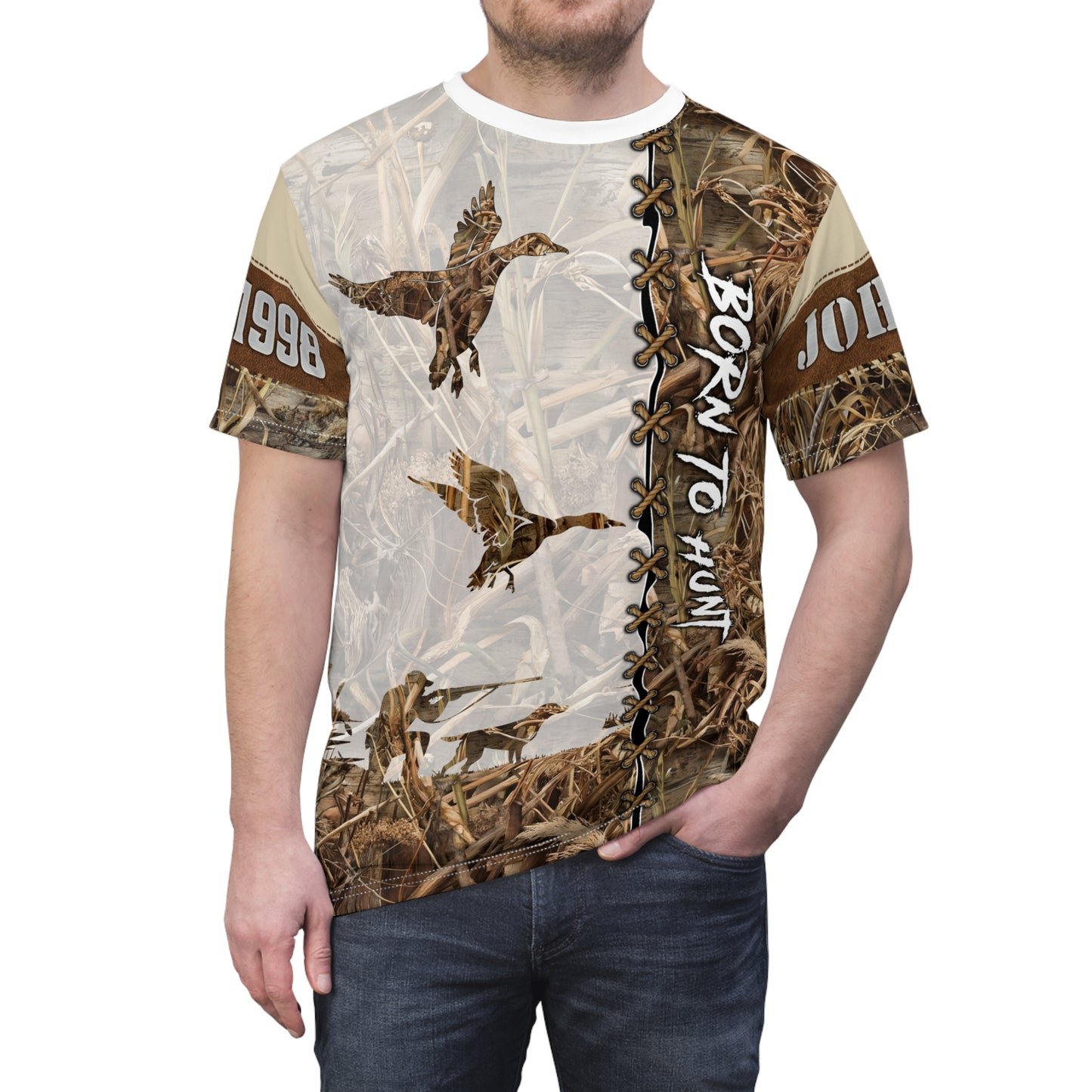 Marsh Camo Waterfowl Hunter Personalized Unisex Cut & Sew Tee