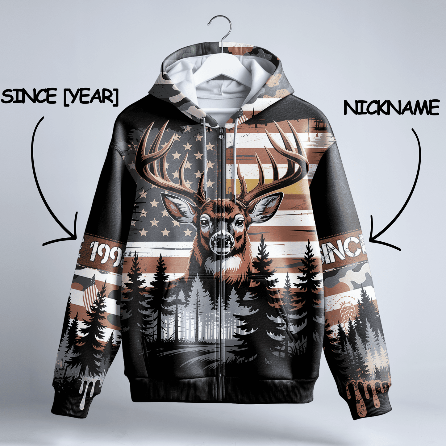 American Whitetail Patriot Personalized Zip Hoodie