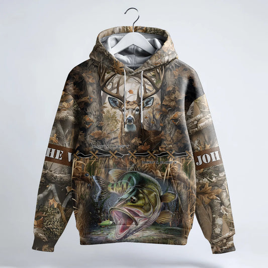 Dual Passion: Deer Hunting and Fishing Hoodie Personalized - The Deerly