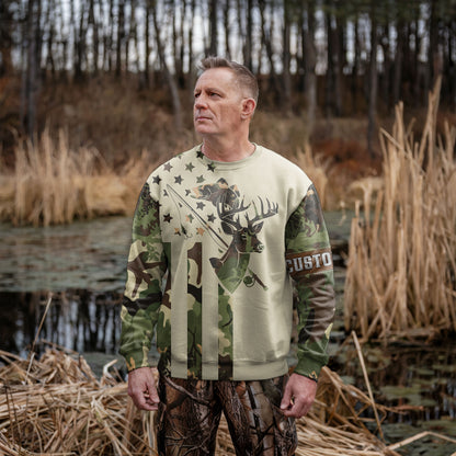 Camo Hunting & Fishing Sweatshirt – Customizable Deer & Bass Design