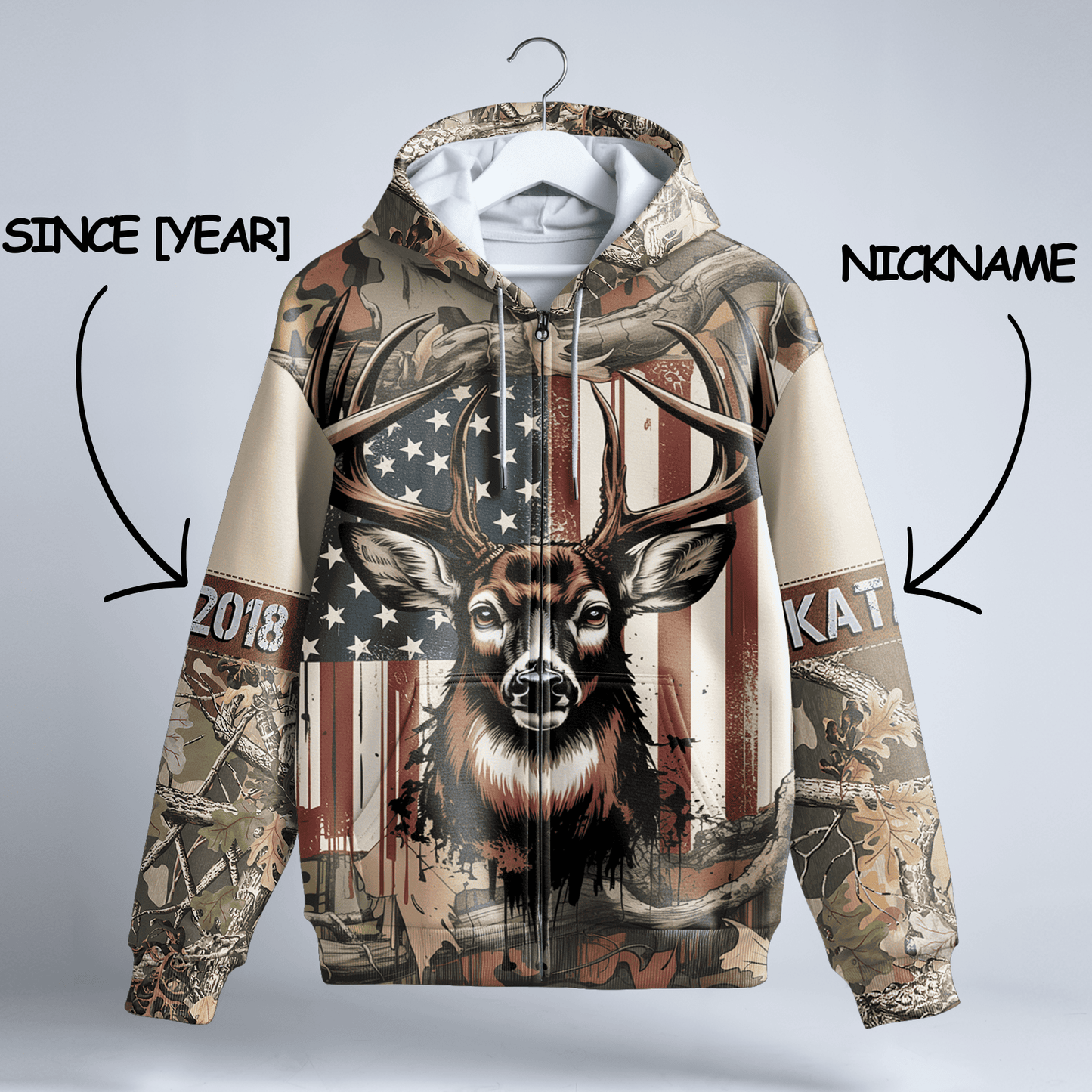 American Whitetail Patriot Personalized Zip Hoodie