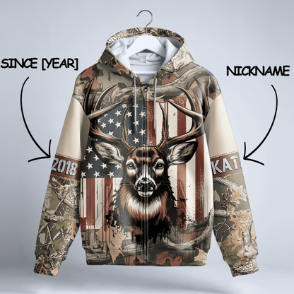 American Whitetail Patriot Personalized Zip Hoodie