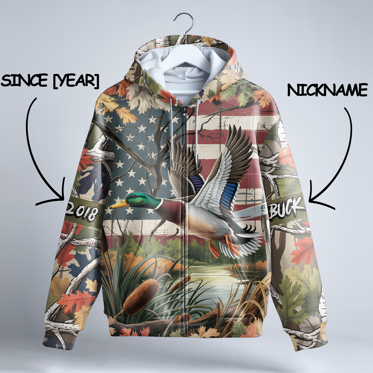 American Mallard Patriot Personalized Zip Hoodie