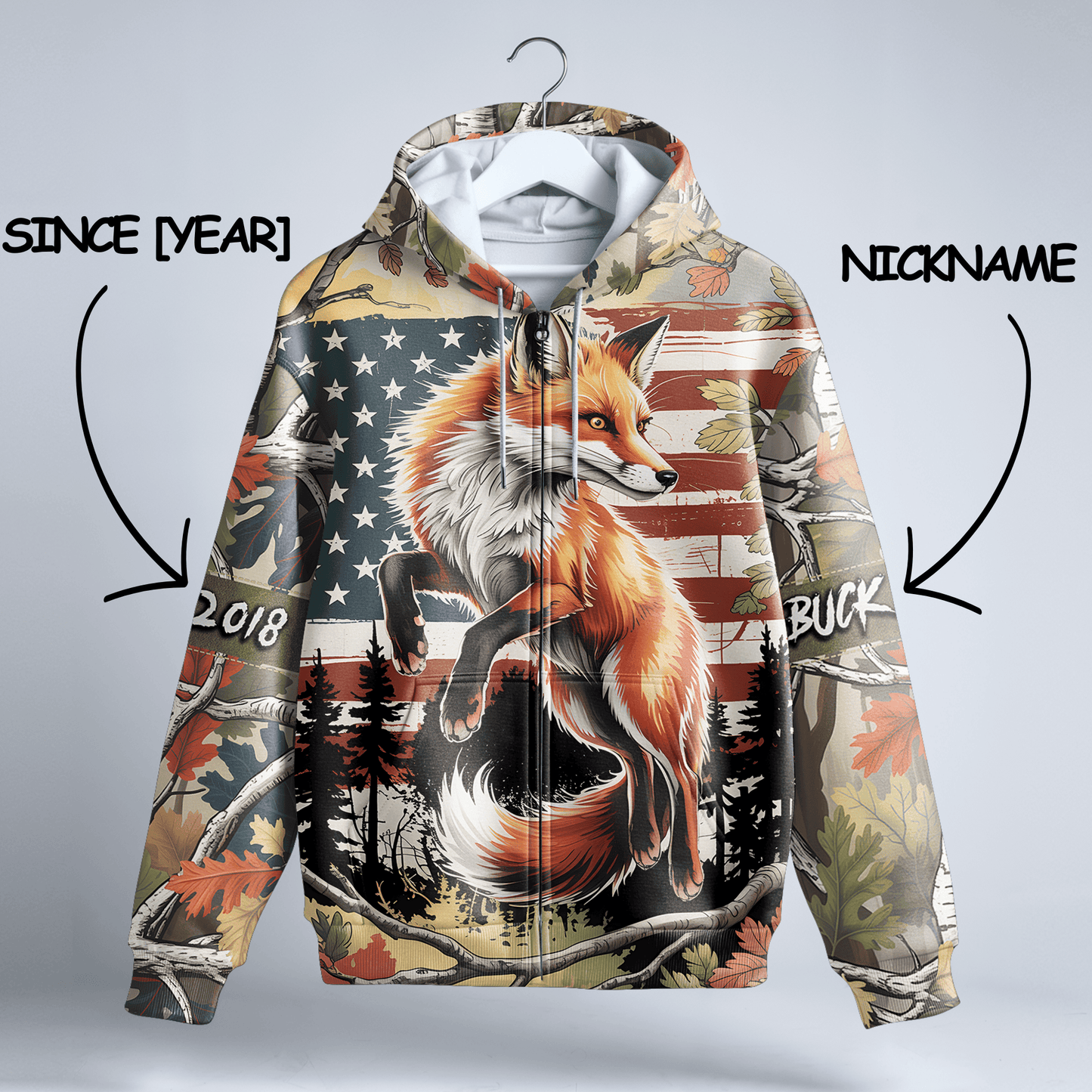 American Fox Hunter Personalized Zip Hoodie