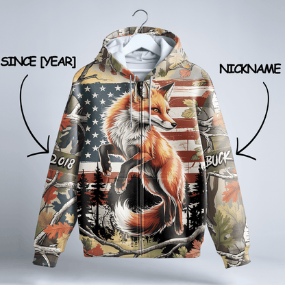 American Fox Hunter Personalized Zip Hoodie