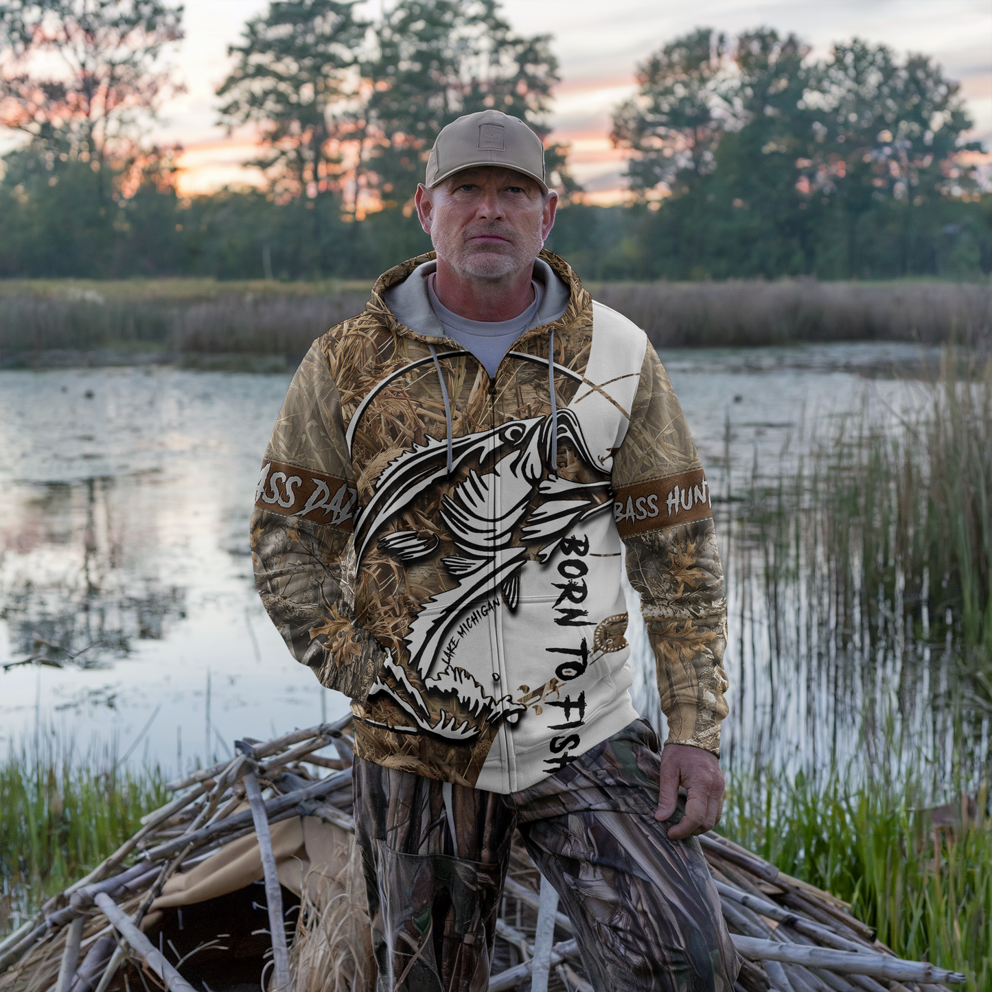 Born To Fish Personalized Bass Zip Hoodie