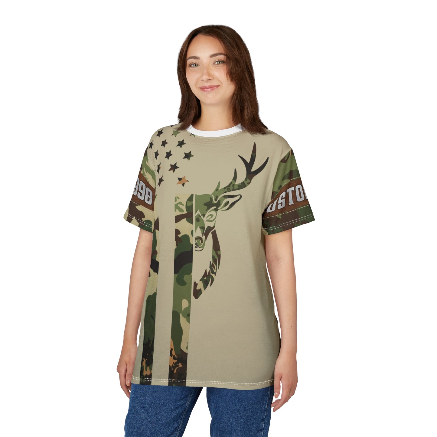 Camo Flag Buck Personalized Unisex Cut & Sew Tee