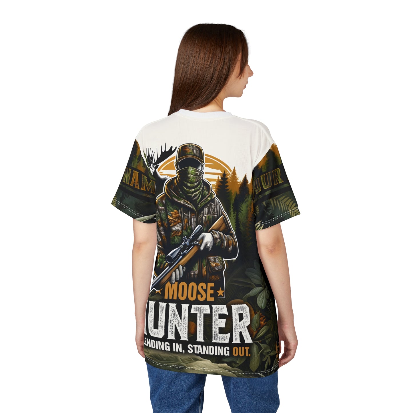 Moose Hunter Blending In Personalized Unisex Cut & Sew Tee