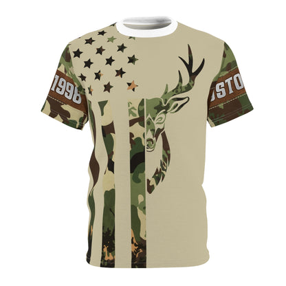Camo Flag Buck Personalized Unisex Cut & Sew Tee