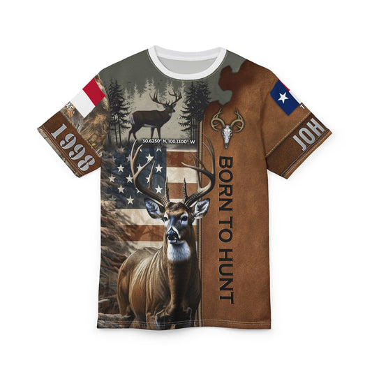 Born To Hunt Buck Flag Personalized Unisex Cut & Sew Tee