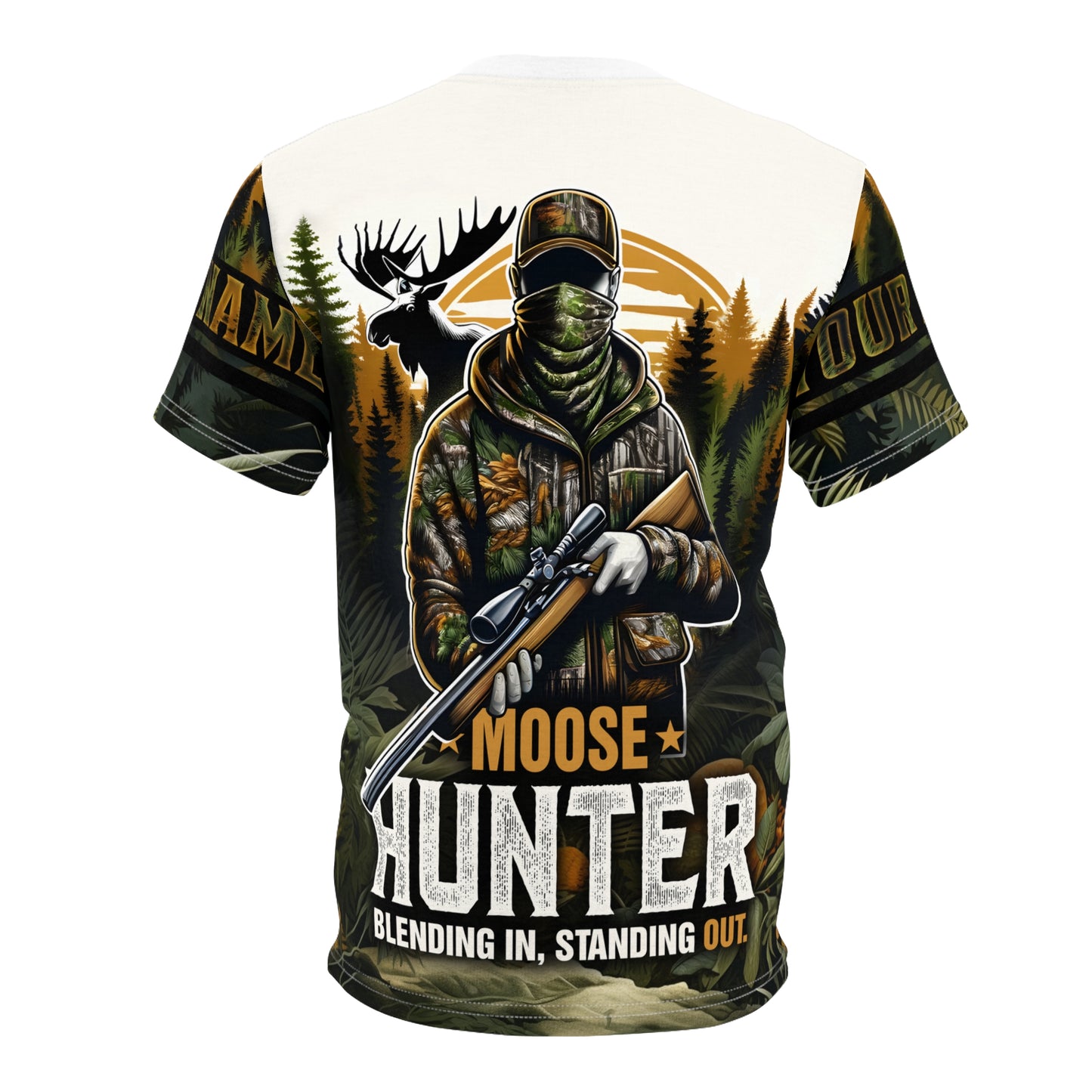 Moose Hunter Blending In Personalized Unisex Cut & Sew Tee