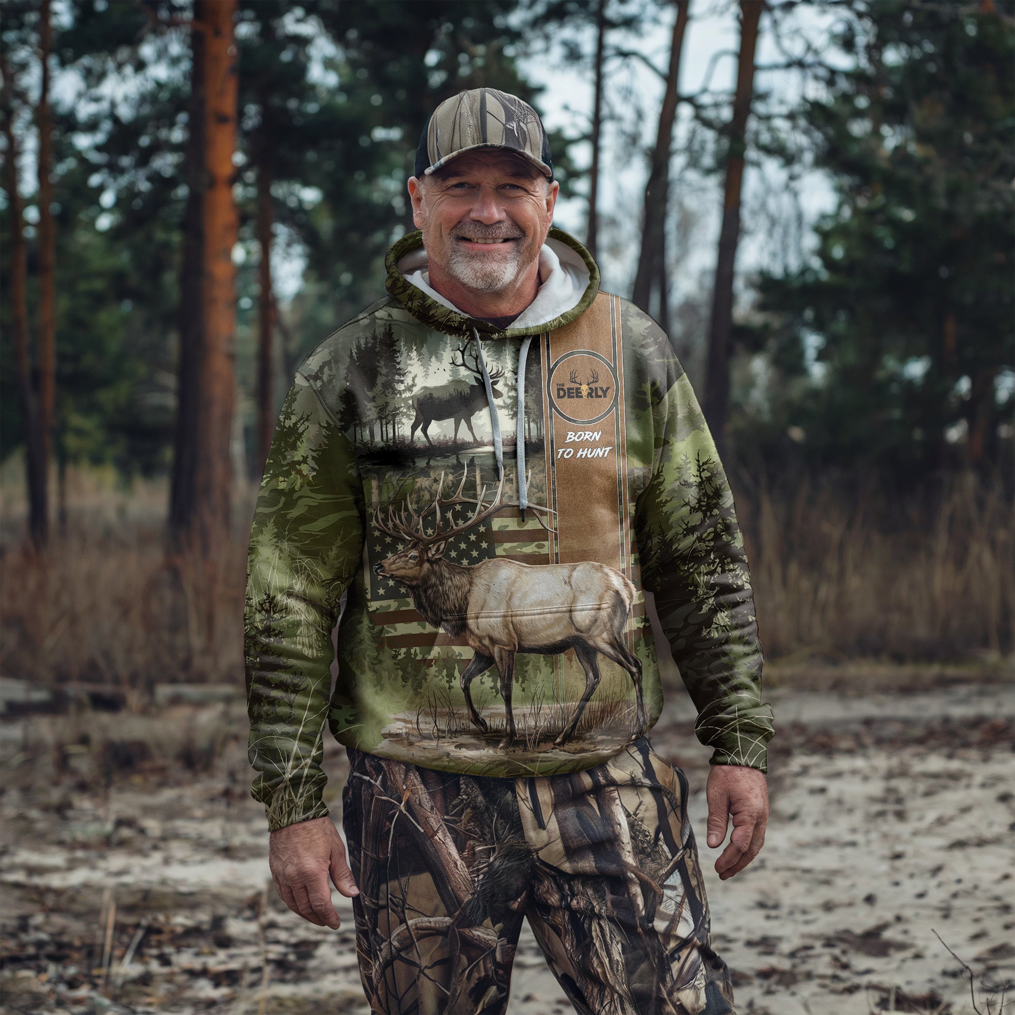 Elk Hunter Camo Hoodie Born to Hunt The Deerly