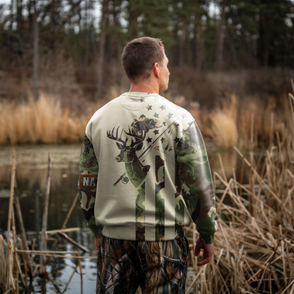 Camo Hunting & Fishing Sweatshirt – Customizable Deer & Bass Design