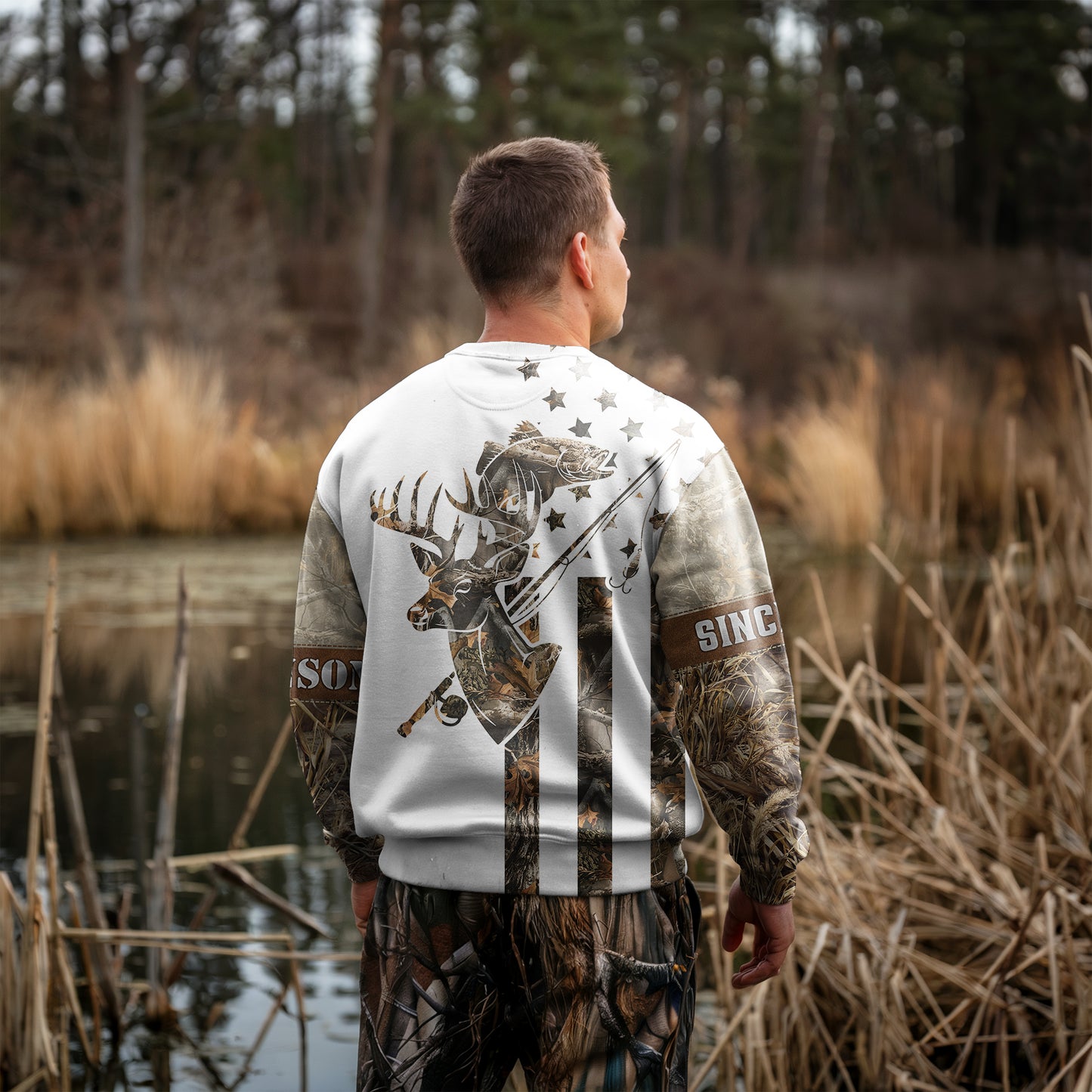 Camo Deer & Bass Sweatshirt – Personalized Comfort for the Outdoors