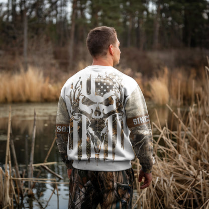 Deer Skull Camo Sweater - Personalized Born to Hunt US Flag Gear