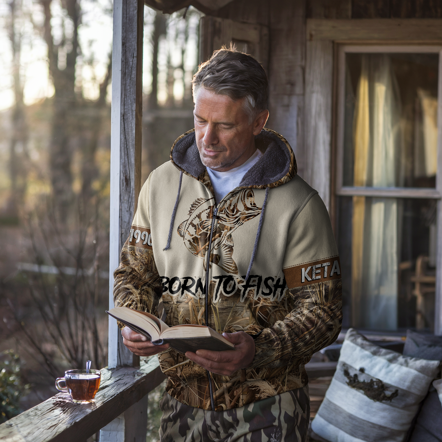 Bass Angler Personalized Waterfowl Camo Zip Hoodie