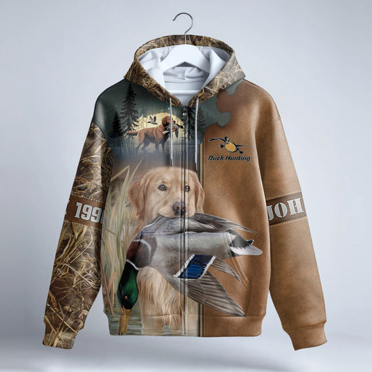 Golden Retriever Duck Hunter Zip Hoodie Personalized - The Deerly