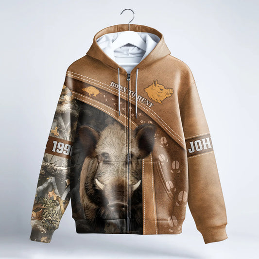 Custom Wild Boar Hunting Zip Hoodie – Personalized for Hunters