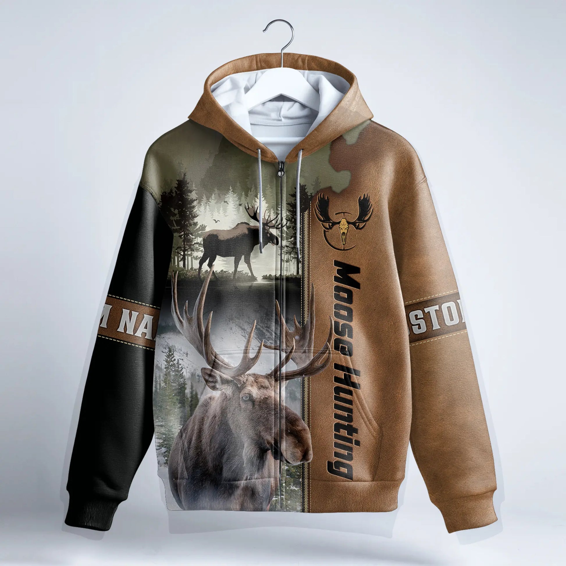 Majestic Moose Hunter Zip Hoodie Personalized - The Deerly