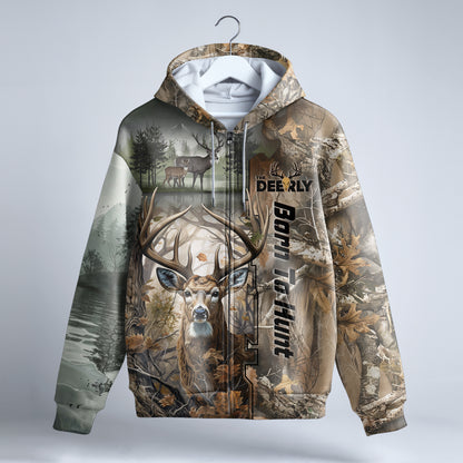 Born to Hunt Zip Hoodie - Buck Wilderness Edition - The Deerly