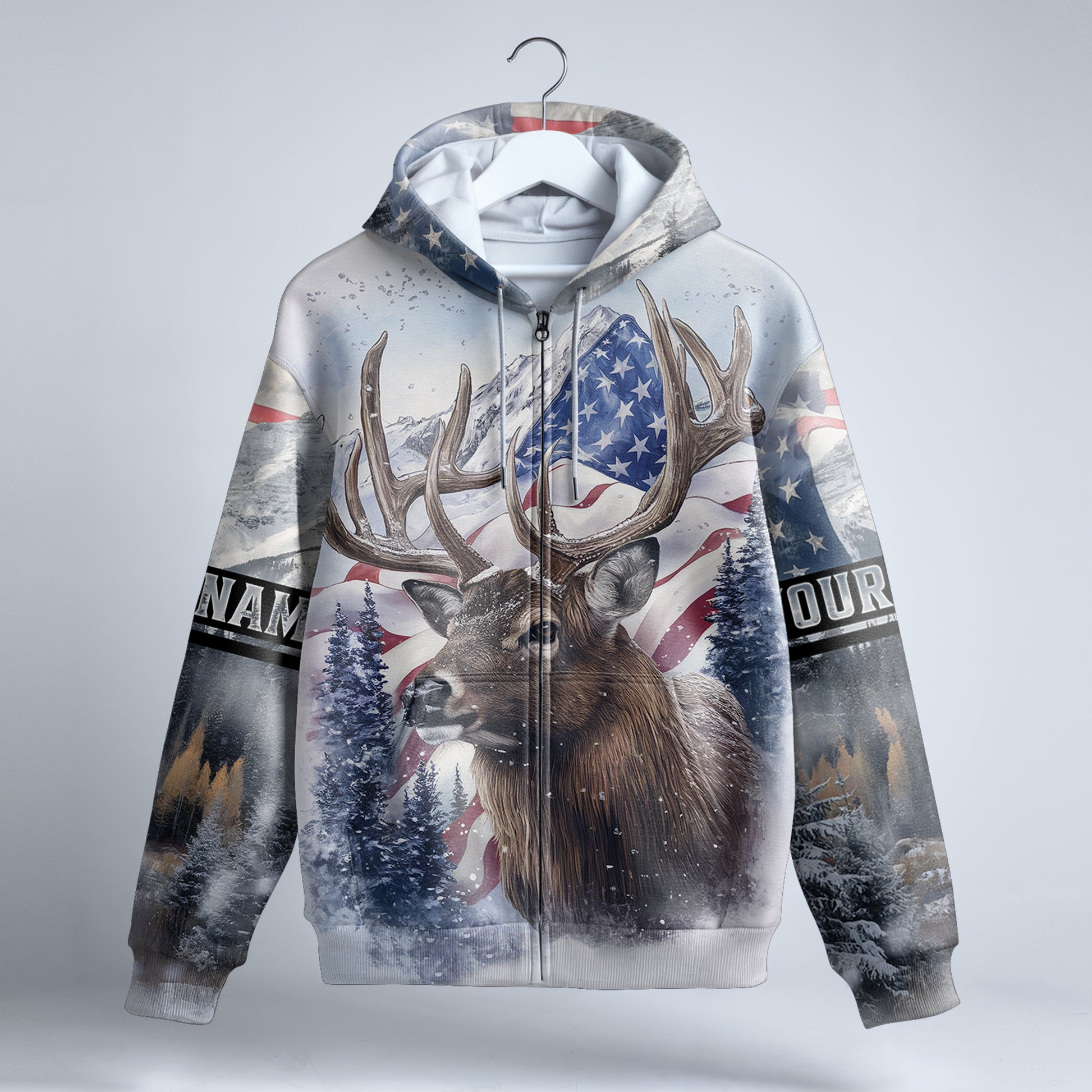 American Wilderness Deer Hunter Zip Hoodie Personalized - The Deerly