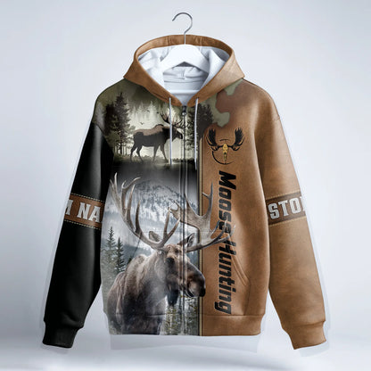 Moose Hunting Wilderness Zip Hoodie Personalized - The Deerly